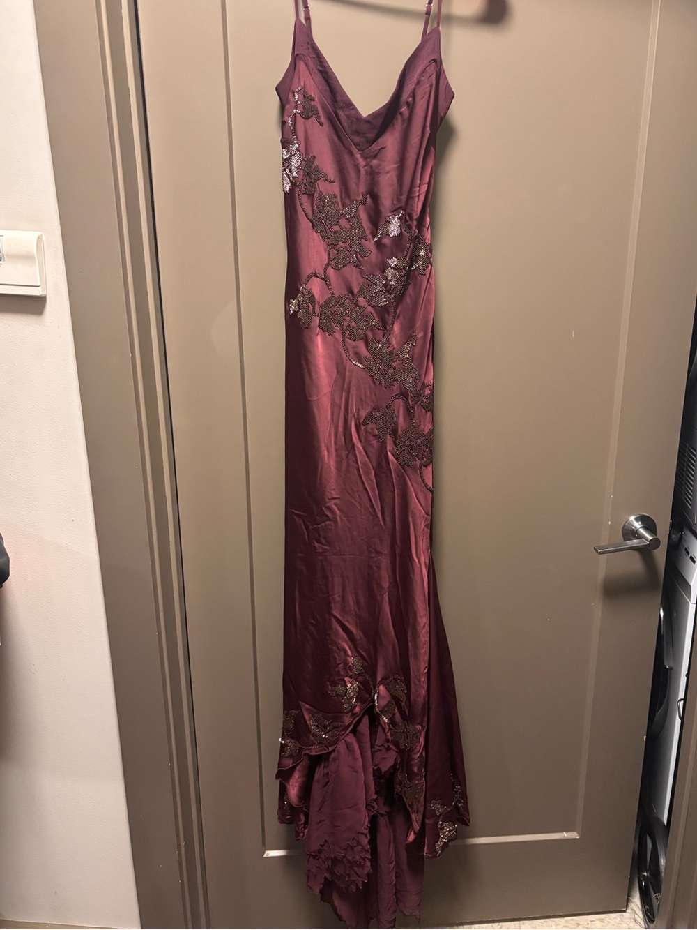 House of CB Anastelle plum hand beaded embellished satin Maxi Dress - Picture 3 of 8